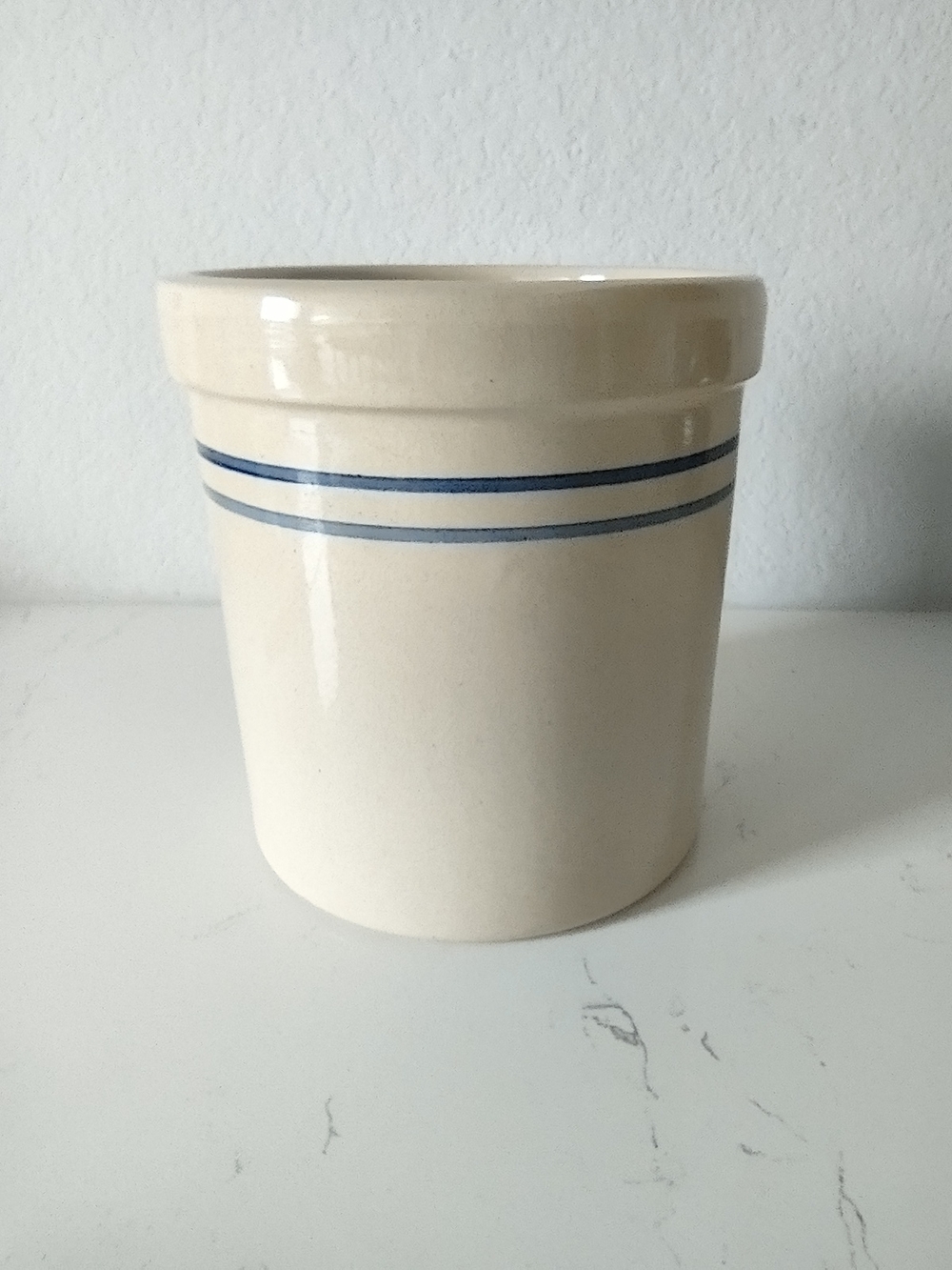 Marshall Pottery Utensil Crock 6" Blue Stripe Canister Country Kitchen Vintage